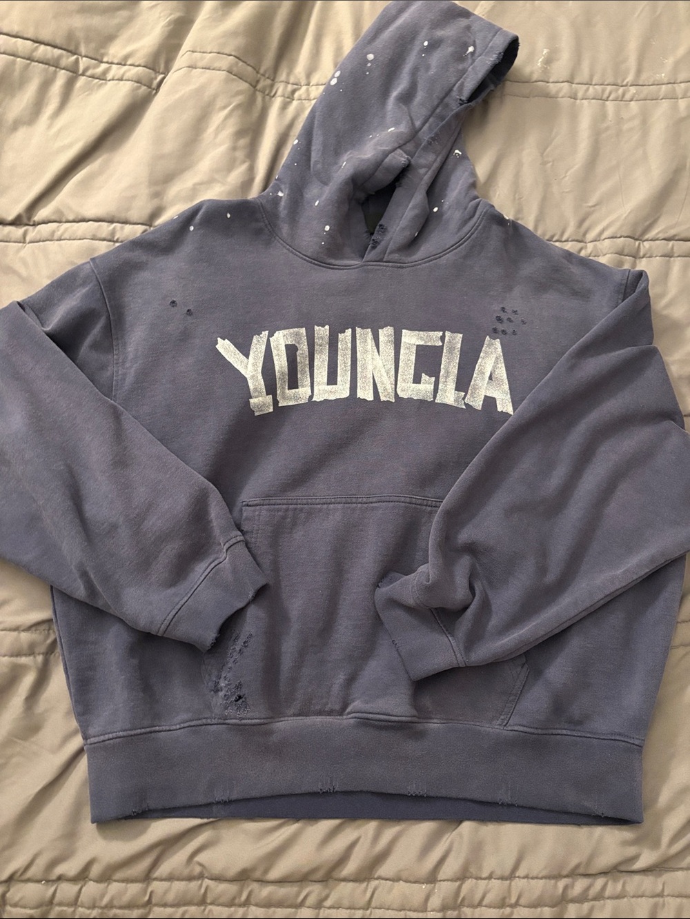 YoungLA Navy Blue Crewneck Hoodie with White Chest Logo